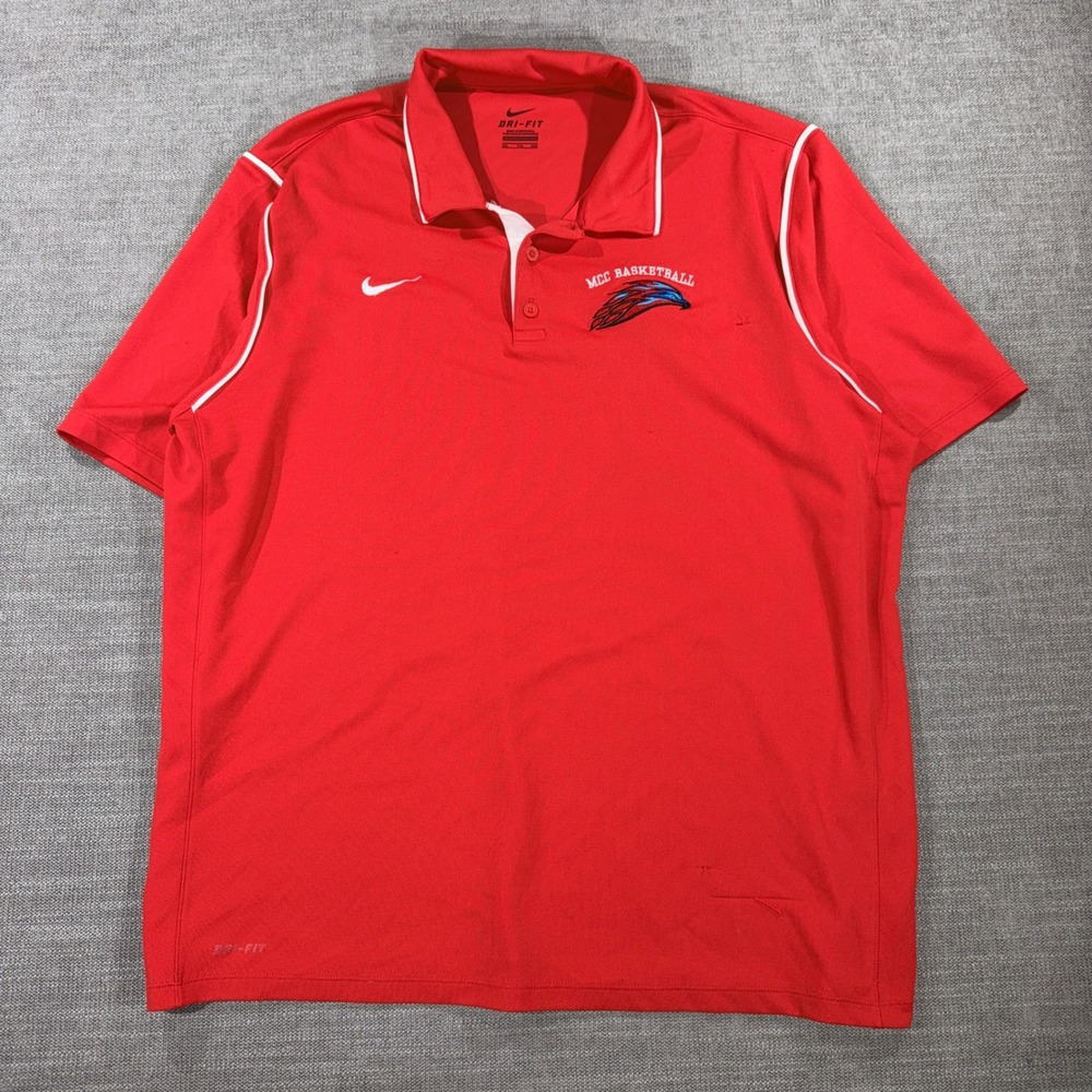 Nike Polo Shirt Mens XXL Red Good MCC Basketball Dri-FIT Short Sleeve